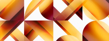 Beyaz zemin üzerinde canlı renk üçgenleri ve daireler dijital tasarımlar, sunumlar, web sitesi afişleri, sosyal medya paylaşımları için büyüleyici ve uyumlu bir kompozisyon oluşturmak için iç içe geçmiştir.