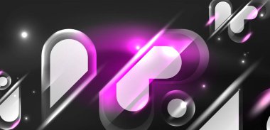 Soyut arkaplan parlayan neon ışıklı geometrik şekiller. Duvar kağıdı, bayrak, arkaplan, kart, kitap illüstrasyonu, iniş sayfası için uzay kozmik ya da sihirli enerji vektör duvar kağıdı