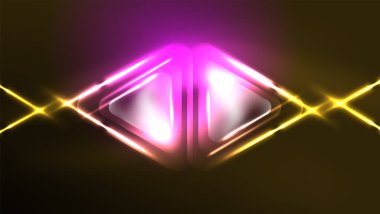 Dijital Neon Soyut Arkaplan, Üçgenler ve Işıklar Geometrik Tasarım Şablonu