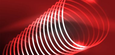 Neon lazer hatları, daire dalgaları soyut arkaplan. Neon ışığı ya da lazer gösterisi, elektrik akımı, güç hatları, tekno kuantum enerji dürtüsü, parlayan sihirli dinamik çizgiler.