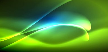 Neon ışıklarının ruhani parıltısında dinamik dalgalar. Hareket akışkanlığı ile neonun ışıl ışıl cazibesini birleştiren kavram, hem canlılığı hem de gelecekteki karmaşıklığı somutlaştıran büyüleyici arka plan.