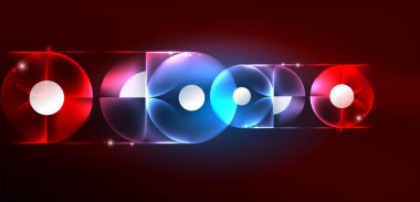 Neon ışığı parlayan daireler vektörü soyut arkaplan