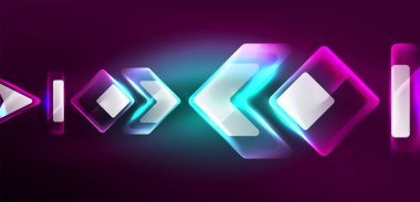 Neon parıldayan tekno çizgiler ve oklar, yüksek teknolojili soyut arkaplan şablonu
