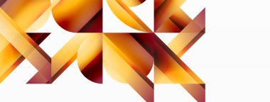 Beyaz zemin üzerinde canlı renk üçgenleri ve daireler dijital tasarımlar, sunumlar, web sitesi afişleri, sosyal medya paylaşımları için büyüleyici ve uyumlu bir kompozisyon oluşturmak için iç içe geçmiştir.