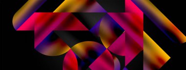 Üçgenlerin, çizgilerin ve yuvarlak elementlerin uyumlu etkileşimlerini içeren mozaik desen yapısı, posterler, kapaklar, broşürler, web siteleri için görsel olarak çekici ve dinamik bir tasarım yaratıyor