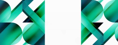 Beyaz zemin üzerinde canlı renk üçgenleri ve daireler dijital tasarımlar, sunumlar, web sitesi afişleri, sosyal medya paylaşımları için büyüleyici ve uyumlu bir kompozisyon oluşturmak için iç içe geçmiştir.