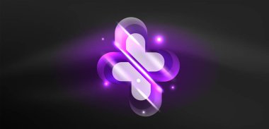 Soyut arkaplan parlayan neon ışıklı geometrik şekiller. Duvar kağıdı, bayrak, arkaplan, kart, kitap illüstrasyonu, iniş sayfası için uzay kozmik ya da sihirli enerji vektör duvar kağıdı