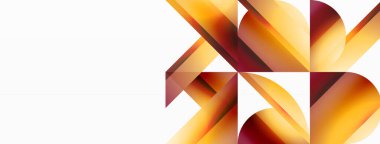 Beyaz zemin üzerinde canlı renk üçgenleri ve daireler dijital tasarımlar, sunumlar, web sitesi afişleri, sosyal medya paylaşımları için büyüleyici ve uyumlu bir kompozisyon oluşturmak için iç içe geçmiştir.