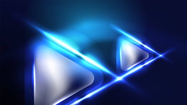 Dijital Neon Soyut Arkaplan, Üçgenler ve Işıklar Geometrik Tasarım Şablonu