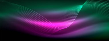 Parlayan neon dalga soyut arkaplan - canlı, ışıltılı dalgalar büyüleyici ve heyecan verici bir ekran içinde titreşiyor