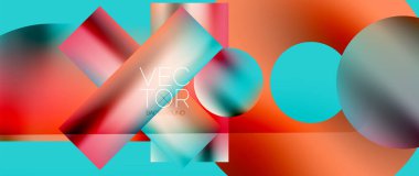 Kareler ve daireler tasarlandı. Metalik efektli akışkan renk eğimleri. Şekillerin sakin sinerjisi, kareleri ve daireleri uyumlu, büyüleyici bir tasarım haline getiriyor.