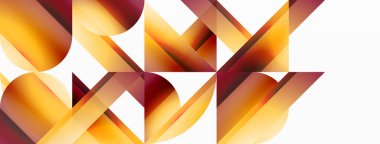 Beyaz zemin üzerinde canlı renk üçgenleri ve daireler dijital tasarımlar, sunumlar, web sitesi afişleri, sosyal medya paylaşımları için büyüleyici ve uyumlu bir kompozisyon oluşturmak için iç içe geçmiştir.