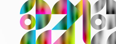 Üçgenlerin, çizgilerin ve yuvarlak elementlerin uyumlu etkileşimlerini içeren mozaik desen yapısı, posterler, kapaklar, broşürler, web siteleri için görsel olarak çekici ve dinamik bir tasarım yaratıyor