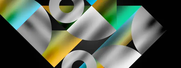 Мозаичная Композиция Гармоничным Взаимодействием Треугольников Линий Круглых Элементов Создавая Визуально — стоковый вектор