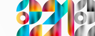 Üçgenlerin, çizgilerin ve yuvarlak elementlerin uyumlu etkileşimlerini içeren mozaik desen yapısı, posterler, kapaklar, broşürler, web siteleri için görsel olarak çekici ve dinamik bir tasarım yaratıyor