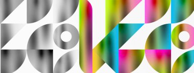 Üçgenlerin, çizgilerin ve yuvarlak elementlerin uyumlu etkileşimlerini içeren mozaik desen yapısı, posterler, kapaklar, broşürler, web siteleri için görsel olarak çekici ve dinamik bir tasarım yaratıyor