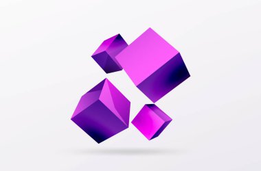 3d vektör soyut arkaplan. Uçan küp kompozisyonu. Duvar kağıdı, afiş, arkaplan veya iniş için moda tekno iş şablonu