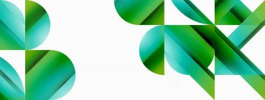 Beyaz zemin üzerinde canlı renk üçgenleri ve daireler dijital tasarımlar, sunumlar, web sitesi afişleri, sosyal medya paylaşımları için büyüleyici ve uyumlu bir kompozisyon oluşturmak için iç içe geçmiştir.