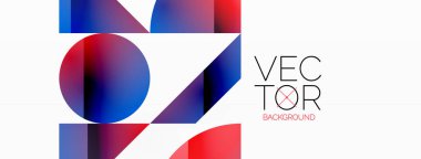 Dinamik soyut vektör arkaplanı. Dairelerin, karelerin ve üçgenlerin uyumlu birleşimi. Geometrik elementler büyüleyici bir zemin oluşturmak için birbirine dolanır. Her şekil biçimlerin kaleydoskopuna katkıda bulunur