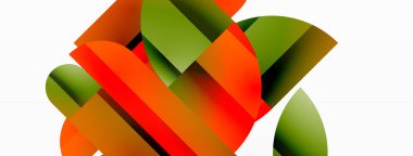 Dinamik soyut vektör arkaplanı. Dairelerin, karelerin ve üçgenlerin uyumlu birleşimi. Geometrik elementler büyüleyici bir zemin oluşturmak için birbirine dolanır. Her şekil biçimlerin kaleydoskopuna katkıda bulunur