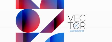 Dinamik soyut vektör arkaplanı. Dairelerin, karelerin ve üçgenlerin uyumlu birleşimi. Geometrik elementler büyüleyici bir zemin oluşturmak için birbirine dolanır. Her şekil biçimlerin kaleydoskopuna katkıda bulunur