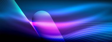 Parlayan neon dalga soyut arkaplan - canlı, ışıltılı dalgalar büyüleyici ve heyecan verici bir ekran içinde titreşiyor