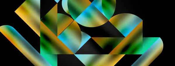 Üçgenlerin Çizgilerin Yuvarlak Elementlerin Uyumlu Etkileşimlerini Içeren Mozaik Desen Yapısı — Stok Vektör