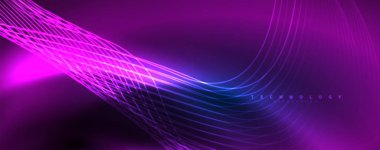 Parlak neon dalgalar, dinamik elektrik hareketi, enerji ya da hız kavramı. Duvar kağıdı, afiş, arkaplan, broşür, katalog, kapak, broşür