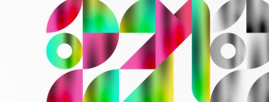 Büyüleyici bir geometrik mozaik desen içinde üçgenlerin, çizgilerin ve dairesel elementlerin sanatsal düzenlenmesi, görsel olarak dinamik ve büyüleyici bir bileşim sunar.