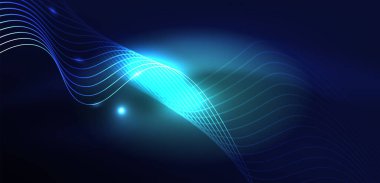 Soyut arkaplan neon dalgası. Duvar kağıdı, afiş, arkaplan, iniş sayfası, duvar resimleri, davetiyeler, posterler için yüksek teknoloji tasarımı