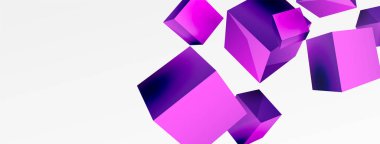 3d vektör soyut arkaplan. Uçan küp kompozisyonu. Duvar kağıdı, afiş, arkaplan veya iniş için moda tekno iş şablonu