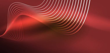 Parlak neon dalgalar. Neon ışığı ya da lazer gösterisi, elektrik akımı, güç hatları, tekno kuantum enerji dürtüsü, parlayan sihirli dinamik çizgiler.