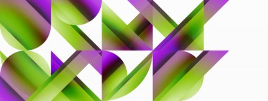 Beyaz zemin üzerinde canlı renk üçgenleri ve daireler dijital tasarımlar, sunumlar, web sitesi afişleri, sosyal medya paylaşımları için büyüleyici ve uyumlu bir kompozisyon oluşturmak için iç içe geçmiştir.