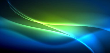 Neon ışıklarının ruhani parıltısında dinamik dalgalar. Hareket akışkanlığı ile neonun ışıl ışıl cazibesini birleştiren kavram, hem canlılığı hem de gelecekteki karmaşıklığı somutlaştıran büyüleyici arka plan.