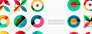 Şebeke bileşimi soyut bir arkaplanda renkli daireler. Duvar kağıdı, afiş, arkaplan, iniş sayfası, duvar sanatı, davetiye, baskılar, posterler için tasarım