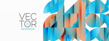 Dinamik soyut vektör arkaplanı. Dairelerin, karelerin ve üçgenlerin uyumlu birleşimi. Geometrik elementler büyüleyici bir zemin oluşturmak için birbirine dolanır. Her şekil biçimlerin kaleydoskopuna katkıda bulunur