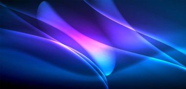 Neon ışıklarının ruhani parıltısında dinamik dalgalar. Hareket akışkanlığı ile neonun ışıl ışıl cazibesini birleştiren kavram, hem canlılığı hem de gelecekteki karmaşıklığı somutlaştıran büyüleyici arka plan.