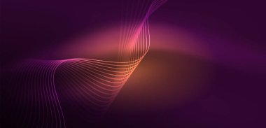 Parlak neon dalgalar. Neon ışığı ya da lazer gösterisi, elektrik akımı, güç hatları, tekno kuantum enerji dürtüsü, parlayan sihirli dinamik çizgiler.