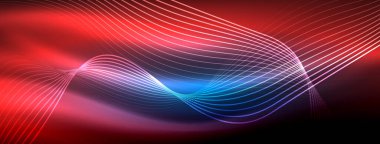 Parlayan neon dalga soyut arkaplan - canlı, ışıltılı dalgalar büyüleyici ve heyecan verici bir ekran içinde titreşiyor