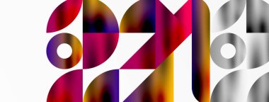 Üçgenlerin, çizgilerin ve yuvarlak elementlerin uyumlu etkileşimlerini içeren mozaik desen yapısı, posterler, kapaklar, broşürler, web siteleri için görsel olarak çekici ve dinamik bir tasarım yaratıyor