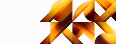 Beyaz zemin üzerinde canlı renk üçgenleri ve daireler dijital tasarımlar, sunumlar, web sitesi afişleri, sosyal medya paylaşımları için büyüleyici ve uyumlu bir kompozisyon oluşturmak için iç içe geçmiştir.