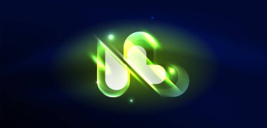 Soyut arkaplan parlayan neon ışıklı geometrik şekiller. Duvar kağıdı, bayrak, arkaplan, kart, kitap illüstrasyonu, iniş sayfası için uzay kozmik ya da sihirli enerji vektör duvar kağıdı