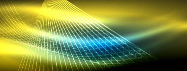 Parlayan neon dalga soyut arkaplan - canlı, ışıltılı dalgalar büyüleyici ve heyecan verici bir ekran içinde titreşiyor