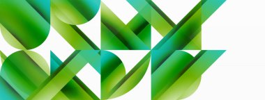 Beyaz zemin üzerinde canlı renk üçgenleri ve daireler dijital tasarımlar, sunumlar, web sitesi afişleri, sosyal medya paylaşımları için büyüleyici ve uyumlu bir kompozisyon oluşturmak için iç içe geçmiştir.