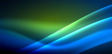 Neon ışıklarının ruhani parıltısında dinamik dalgalar. Hareket akışkanlığı ile neonun ışıl ışıl cazibesini birleştiren kavram, hem canlılığı hem de gelecekteki karmaşıklığı somutlaştıran büyüleyici arka plan.