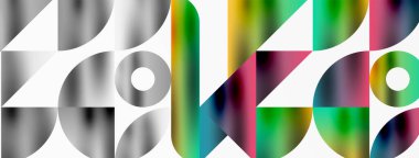 Üçgenlerin, çizgilerin ve yuvarlak elementlerin uyumlu etkileşimlerini içeren mozaik desen yapısı, posterler, kapaklar, broşürler, web siteleri için görsel olarak çekici ve dinamik bir tasarım yaratıyor