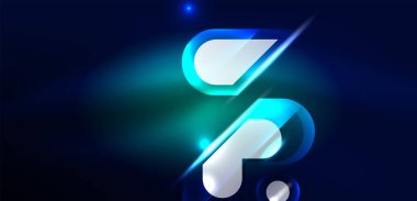 Soyut arkaplan parlayan neon ışıklı geometrik şekiller. Duvar kağıdı, bayrak, arkaplan, kart, kitap illüstrasyonu, iniş sayfası için uzay kozmik ya da sihirli enerji vektör duvar kağıdı