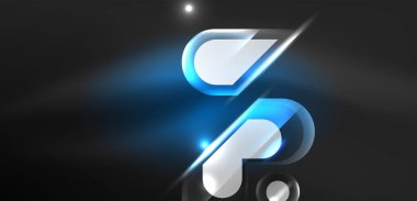 Soyut arkaplan parlayan neon ışıklı geometrik şekiller. Duvar kağıdı, bayrak, arkaplan, kart, kitap illüstrasyonu, iniş sayfası için uzay kozmik ya da sihirli enerji vektör duvar kağıdı