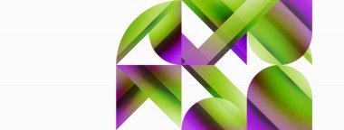 Beyaz zemin üzerinde canlı renk üçgenleri ve daireler dijital tasarımlar, sunumlar, web sitesi afişleri, sosyal medya paylaşımları için büyüleyici ve uyumlu bir kompozisyon oluşturmak için iç içe geçmiştir.