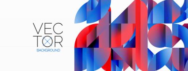 Dinamik soyut vektör arkaplanı. Dairelerin, karelerin ve üçgenlerin uyumlu birleşimi. Geometrik elementler büyüleyici bir zemin oluşturmak için birbirine dolanır. Her şekil biçimlerin kaleydoskopuna katkıda bulunur